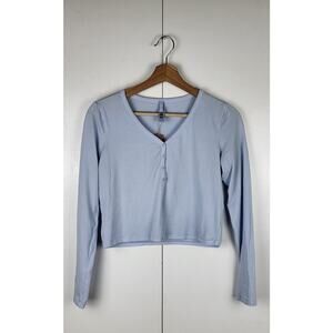 NWT SKIMS Long Sleeve Ribbed Henley Button Crop Top in Periwinkle | Large